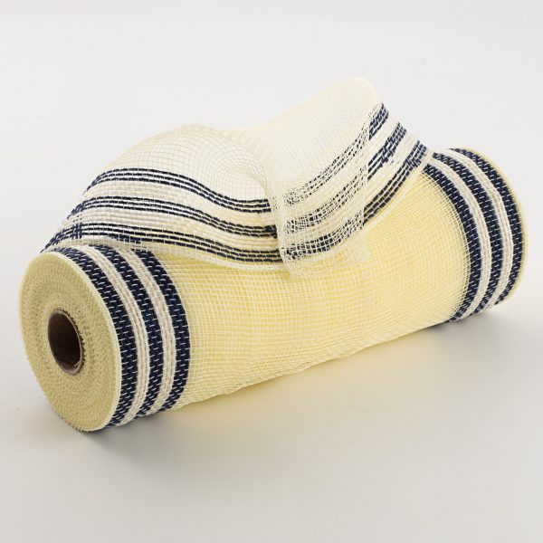 10  Border Stripe Mesh: Cream & Navy Blue Hot on Sale