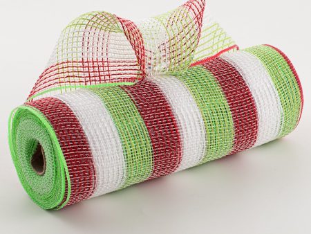 10  Small Stripe Fabric Mesh: Red, Lime, White on Sale