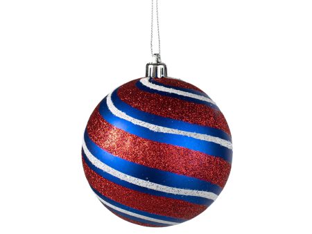 100MM Diagonal Glitter Stripe Ball Ornament: Patriotic Online Hot Sale