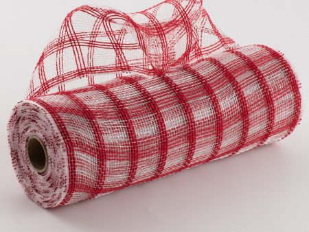 10  Poly Jute Deco Mesh: Red & Clear Check on Sale