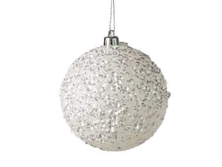 100MM Sequin Glitter Ball Ornament: White Fashion