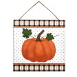 10  Square Wooden Sign: Pumpkin With Plaid Border Cheap