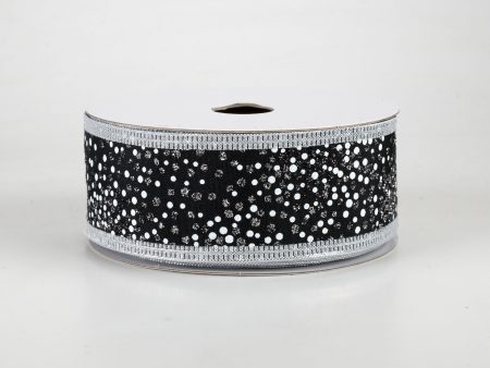 1.5  Glitter Pin Dots Ribbon: Black (10 Yards) Sale