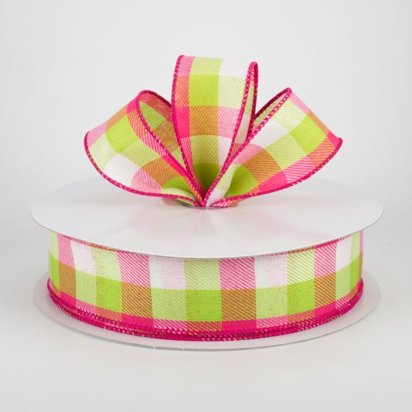 1.5  Gingham Ribbon: Lime, Fuchsia, White (50 Yards) Hot on Sale