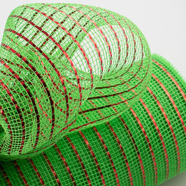 10  Poly Deco Mesh: Matte Red Wide Foil on Lime Sale