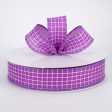 1.5  Embroidered Stitched Squares Ribbon: Purple (50 Yards) For Sale