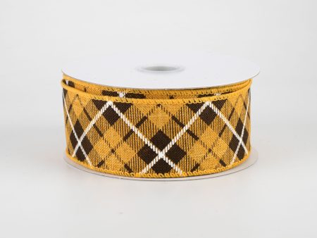 1.5  Fall Argyle Plaid Ribbon: Yellow & Brown (10 Yards) For Sale