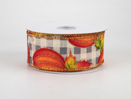 1.5  Glitter Pumpkin Check Ribbon: Grey & Cream (10 Yards) Online Hot Sale