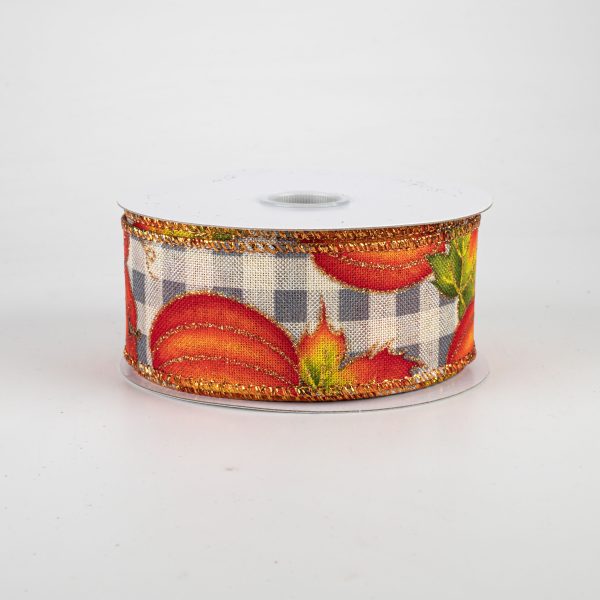 1.5  Glitter Pumpkin Check Ribbon: Grey & Cream (10 Yards) Online Hot Sale