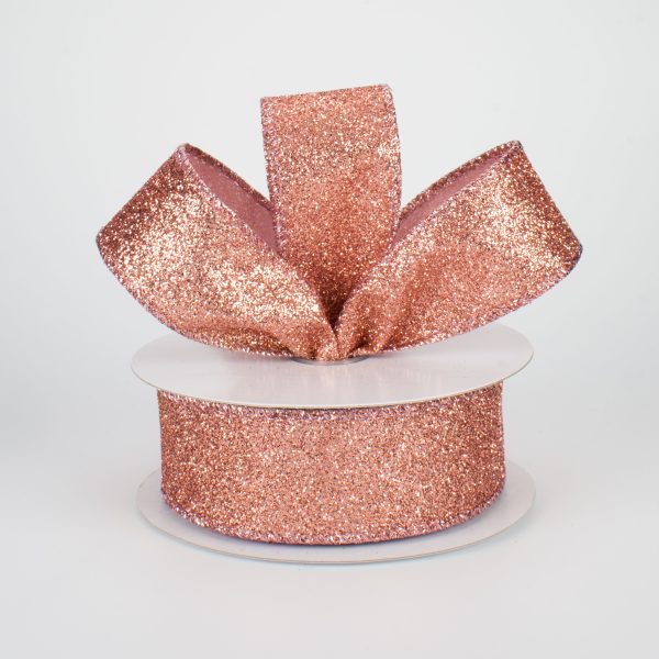 1.5  Satin Glitter Ribbon: Rose Gold (10 Yards) Online Sale