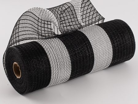 10  Poly Jute Deco Mesh: Black & White Wide Stripe (10 Yards) Online Hot Sale