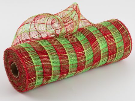 10  Poly Jute Deco Mesh: Red & Lime Check Discount