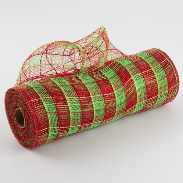 10  Poly Jute Deco Mesh: Red & Lime Check Discount