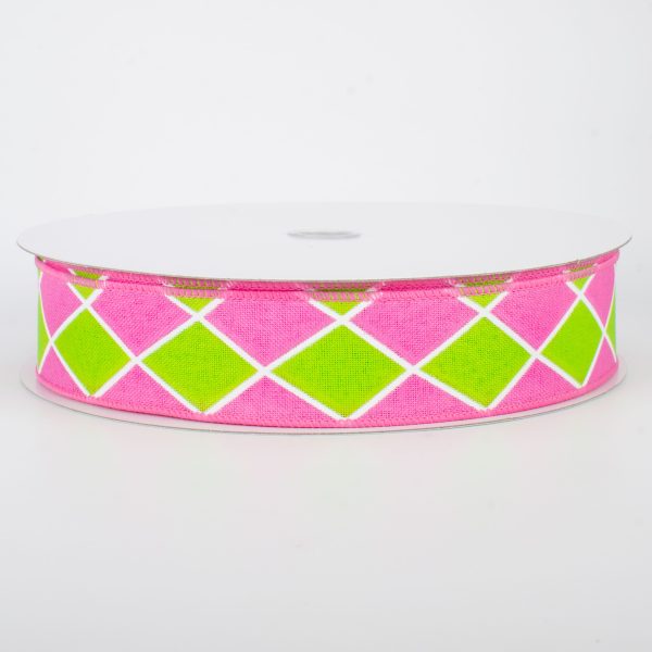 1.5  Harlequin Diamond Ribbon: Pink & Green (50 Yards) Sale