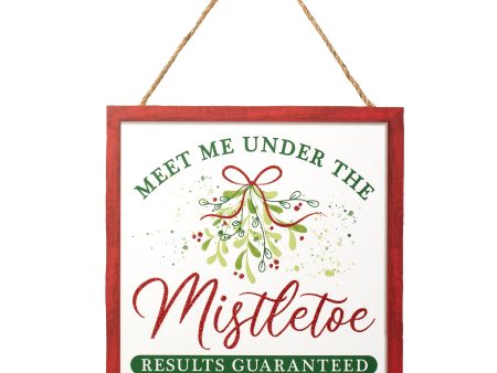 10  Square Wooden Sign: Meet Me Under The Mistletoe Online Sale