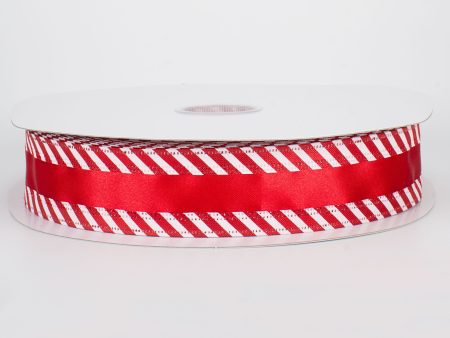 1.5  Red Satin with Candy Cane Edge Ribbon (50 Yards) Sale