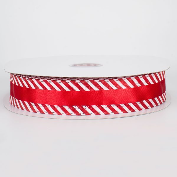 1.5  Red Satin with Candy Cane Edge Ribbon (50 Yards) Sale