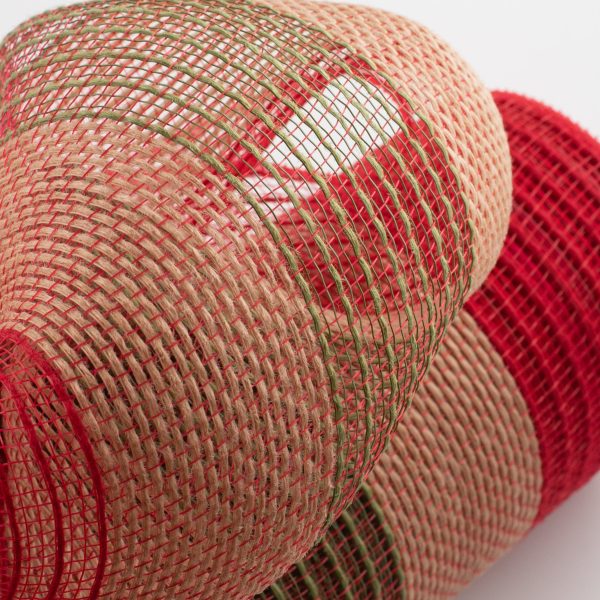 10  Poly Jute Deco Mesh: Red, Moss, Natural Wide Stripe on Sale