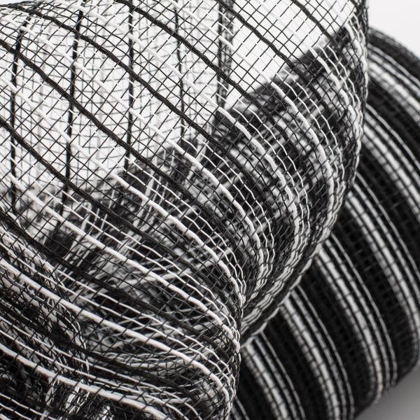 10  Poly Jute Deco Mesh: Black & White Stripe (10 Yards) Online