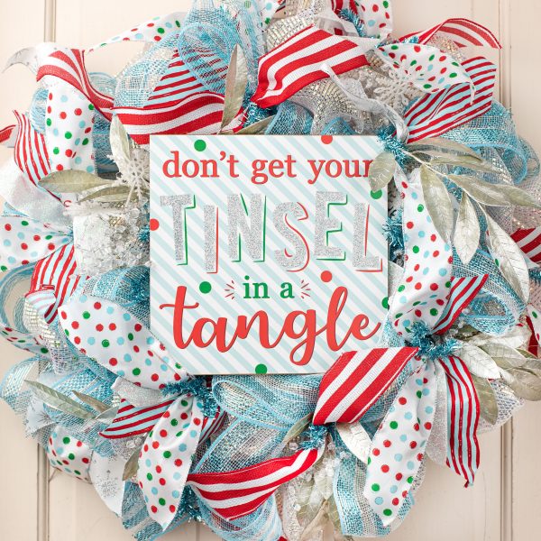 10  Square Wooden Sign: Tinsel In A Tangle For Discount