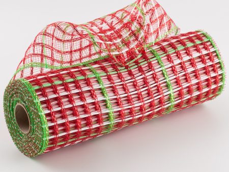 10  Window Pane Poly Deco Mesh: Metallic Christmas Check (10 Yards) Discount