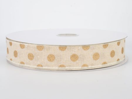 1.5  Polka Dots Ribbon: Natural & Metallic Gold (50 Yards) Online now