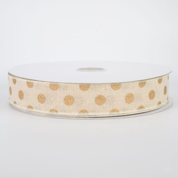 1.5  Polka Dots Ribbon: Natural & Metallic Gold (50 Yards) Online now