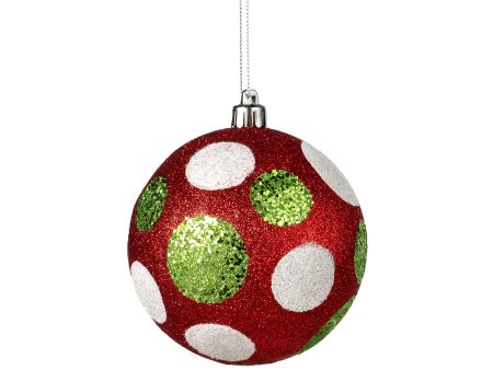 100MM Glitter Dot Ball Ornament: Red, Lime, White For Discount