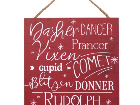 10  Square Wooden Sign: Reindeer Names Online Sale