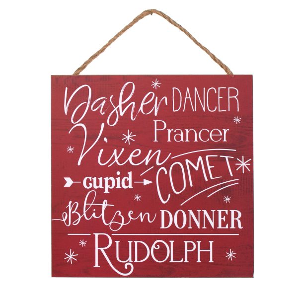 10  Square Wooden Sign: Reindeer Names Online Sale