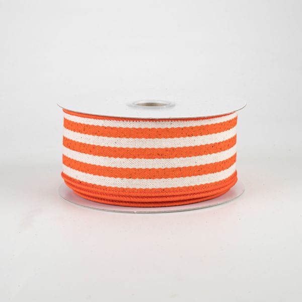 1.5  Wiggly Stripes Canvas Ribbon: Orange & Ivory (10 Yards) Cheap