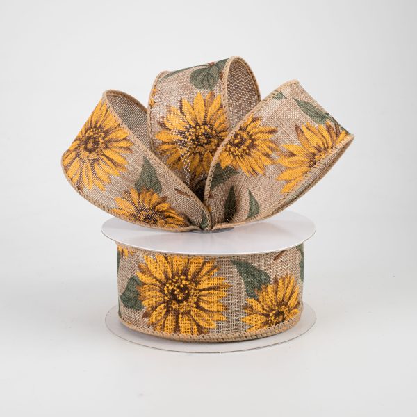 1.5  Linen Sunflower Ribbon: Natural (10 Yards) For Discount