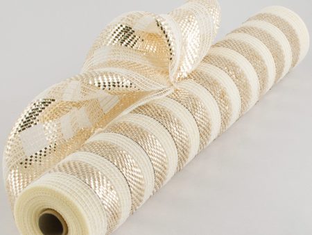 21  Burlap Deco Mesh: Cotton & Metallic Champagne Stripe Cheap