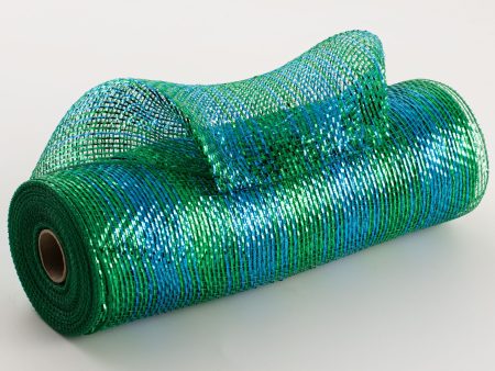 10  Poly Deco Mesh: Metallic Blended Peacock Ombré Online Hot Sale