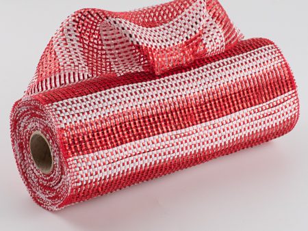 10  Poly Deco Mesh: Horizontal Stripe Wide Foil Red & White Online Hot Sale