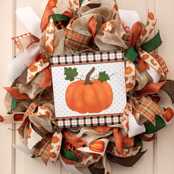 10  Square Wooden Sign: Pumpkin With Plaid Border Cheap