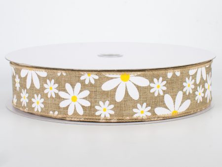 1.5  Daisy Flower Ribbon: Natural (50 Yards) For Sale