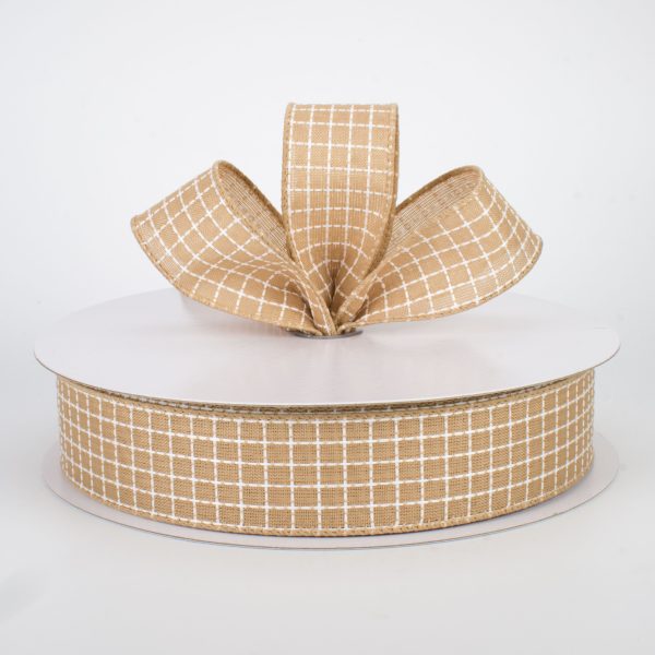 1.5  Embroidered Stitched Squares Ribbon: Natural (50 Yards) Sale