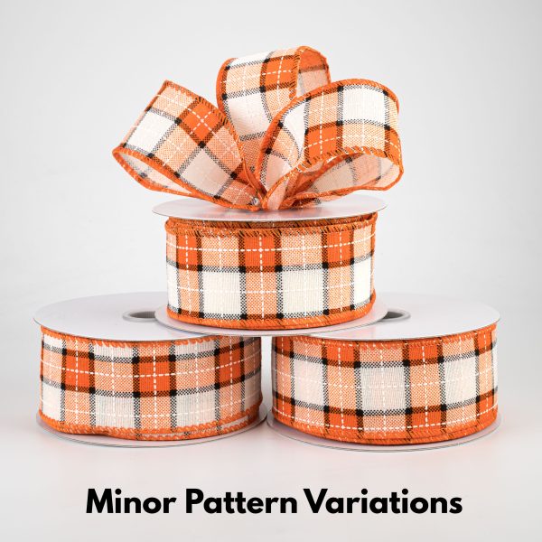 1.5  Windowpane Plaid Ribbon: Orange, Black, Cream (10 Yards) Supply