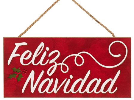 12  Wooden Sign: Feliz Navidad For Sale