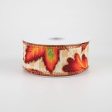 1.5  Fall Leaves On Check Ribbon: Natural & Cream (10 Yards) Online