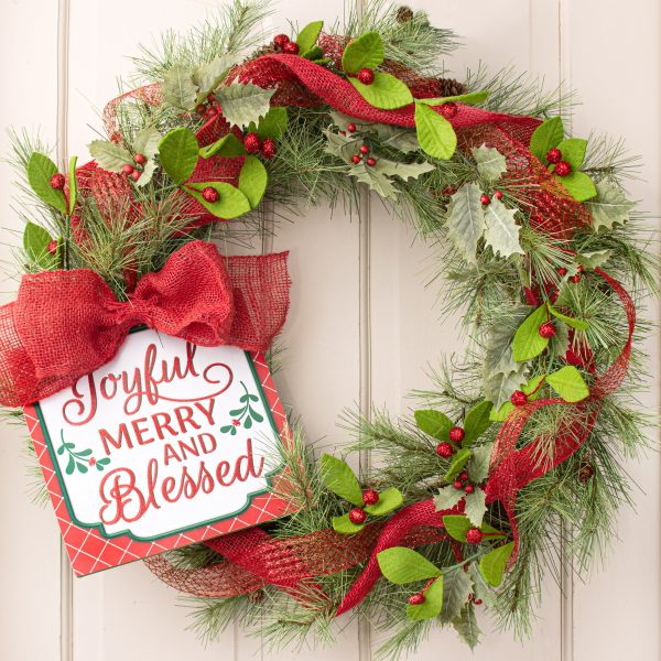 10  Square Wooden Sign: Joyful, Merry, Blessed Sale