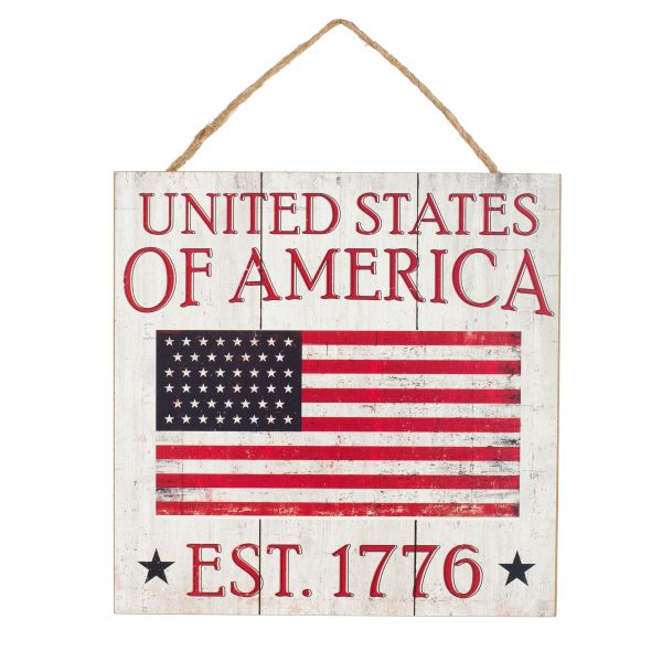 10  Square Wooden Sign: United States of America Flag Online