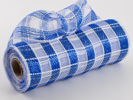 10  Metallic Check Mesh: Royal Blue & White (10 Yards) Cheap