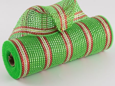 10  Poly Deco Mesh: Metallic Foil Lime & Red With Laser Gold Stripe For Discount