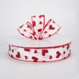 1.5  Glitter Hearts Ribbon: Red With White Lines (50 Yards) Online