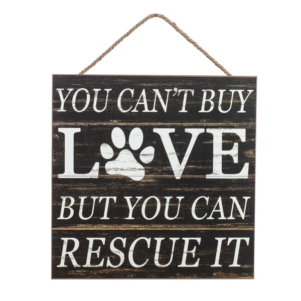 10  Square Wooden Sign: Rescue Love For Sale