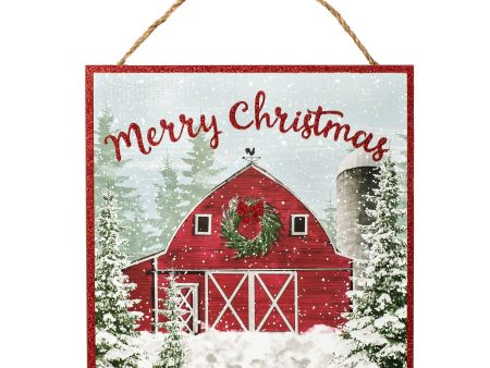 10  Square Wooden Sign: Glitter Christmas Barn Discount