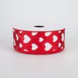 1.5  Hearts Ribbon: White On Red Satin (10 Yards) Online Sale