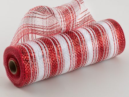 10  Poly Deco Mesh: Metallic Red White Ombré Sale